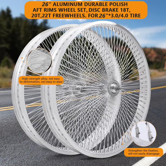 Micargi WH-TR9526140 26"X4"X13GX140H ALUMINUM POLISH FAT RIMS WHEEL SET