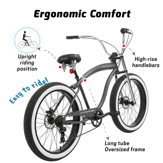 Micargi Largo GT7 26" Beach Cruiser Bike 7-Speed