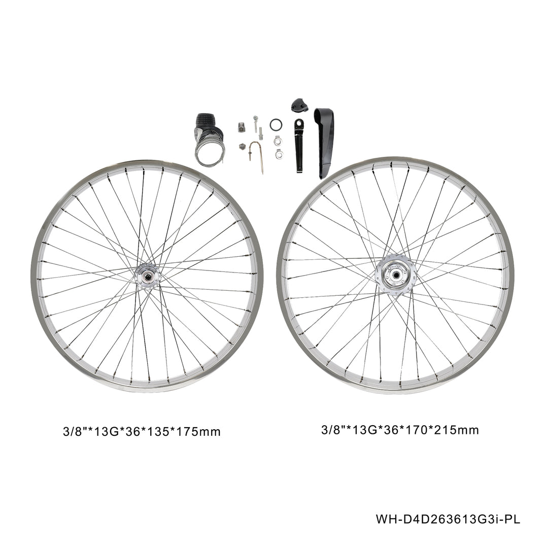 WH-D4D263613D3i-PL 26'' Internal 3 Speed Double Polished Fat Rim Wheelset, Compatible with Disc Brake.