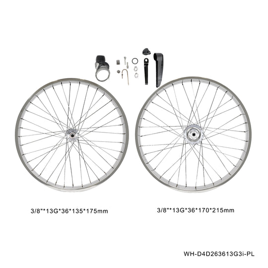 WH-D4D263613D3i-PL 26'' Internal 3 Speed Double Polished Fat Rim Wheelset, Compatible with Disc Brake.