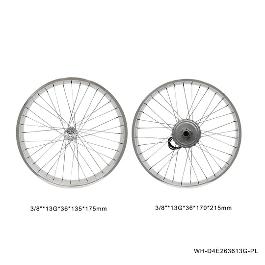 WH-D4E263613-PL 26'' Double Polished Fat Rim Wheelset with 48V 800W Motor, Compatible with Disc Brake