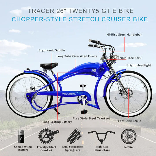 Tracer Twenty5 GT 500W 26" CRUISER E-BIKE