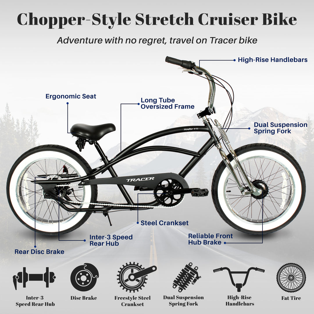 Tracer Master 3i 20'' Internal 3-Speed Chopper Style Cruiser Bike