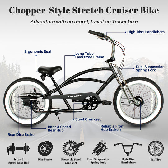 Tracer Master 3i 20'' Internal 3-Speed Chopper Style Cruiser Bike