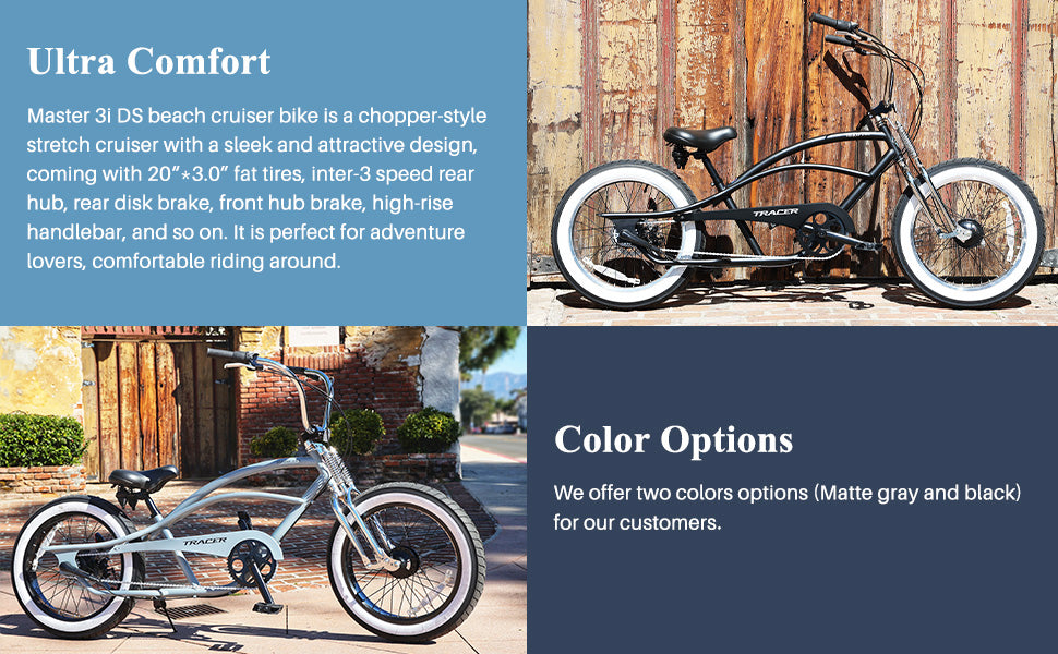 Tracer Master 3i 20'' Internal 3-Speed Chopper Style Cruiser Bike