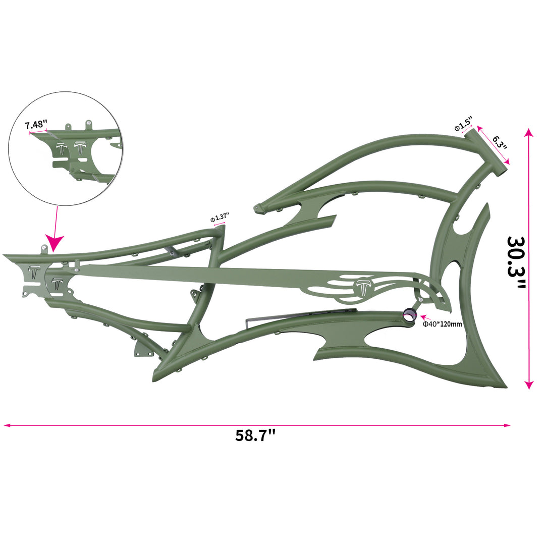 Tracer FM-RAPTOR Ebike Frame 26inch Stretch Chopper for 7 Speed/1 Speed