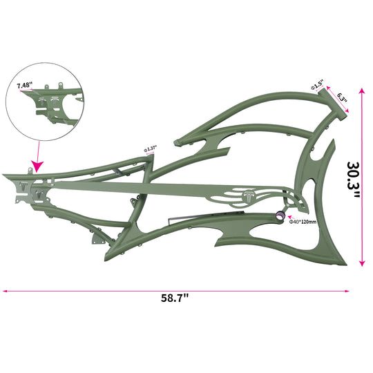Tracer FM-RAPTOR Ebike Frame 26inch Stretch Chopper for 7 Speed/1 Speed