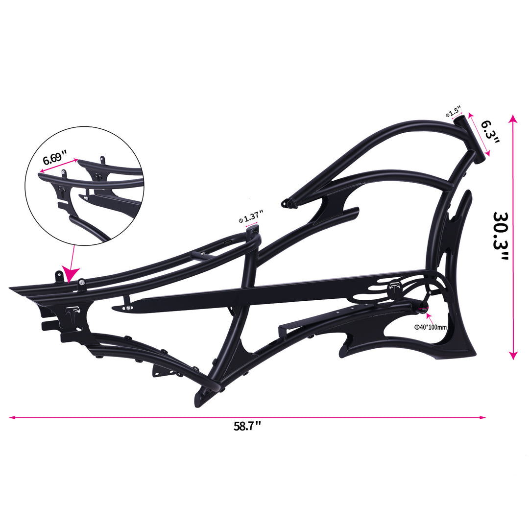 Tracer FM-RAPTOR Ebike Frame 26inch Stretch Chopper for 7 Speed/1 Speed