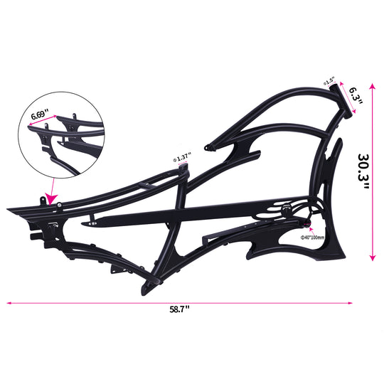 Tracer FM-RAPTOR Ebike Frame 26inch Stretch Chopper for 7 Speed/1 Speed