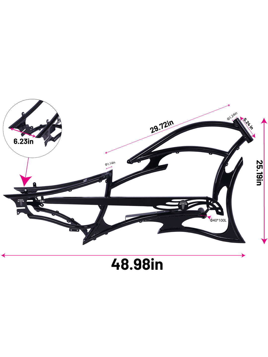 Tracer FM-RAPTOR Ebike Frame 26inch Stretch Chopper for 7 Speed/1 Speed