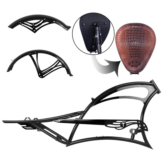 Micargi FM-Scorpion pro dts 26" Single Speed Bicycle Frame with Fenders and Saddle Suspion