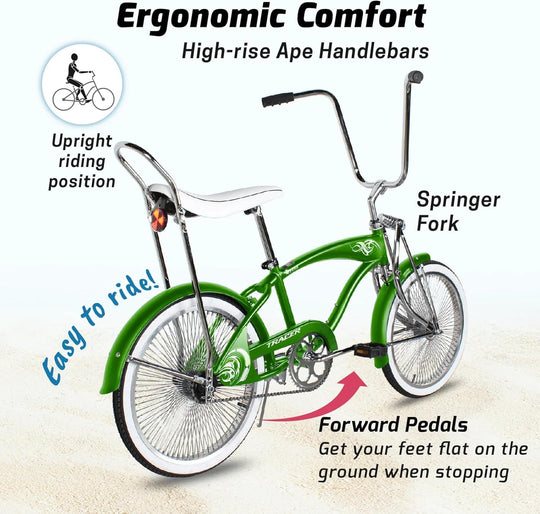 20" Hyena Classic Beach Lowrider Bike w/140H Wheel, Single Speed, w/ Banana Seat