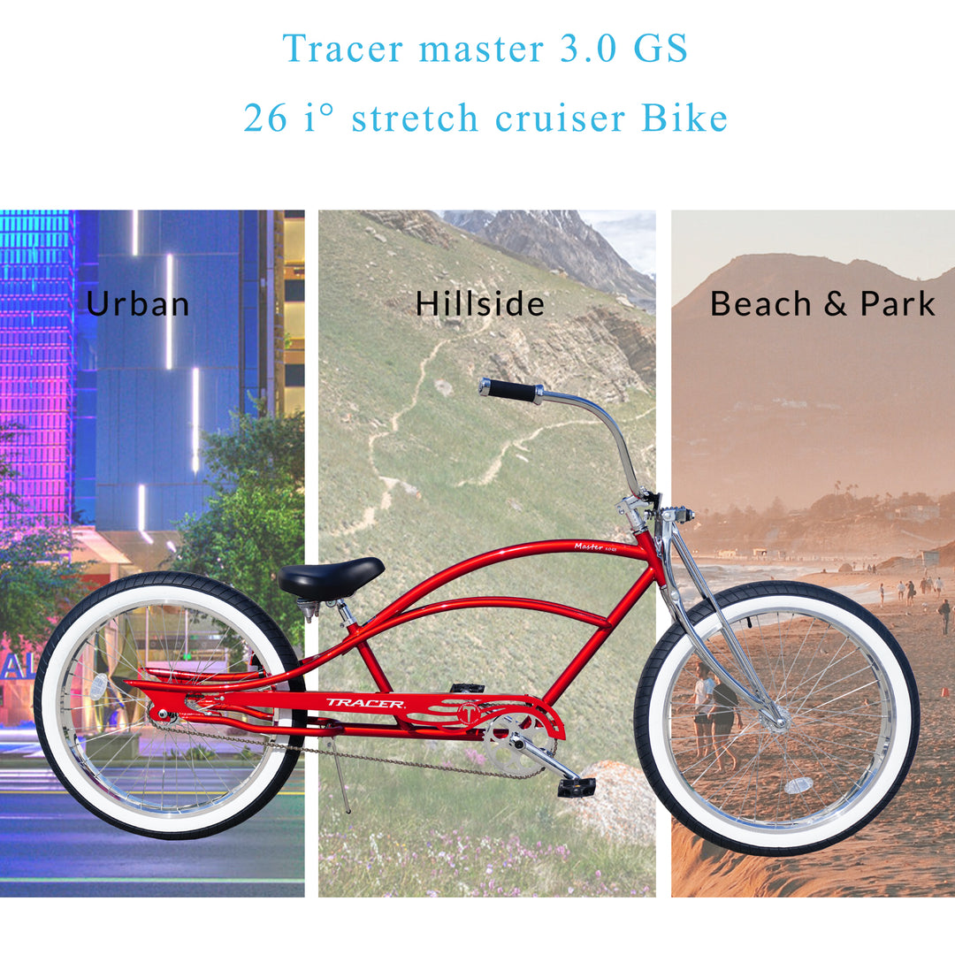 Tracer Master DS 26" Dual Springer Chopper Stretch Beach Cruiser Bike