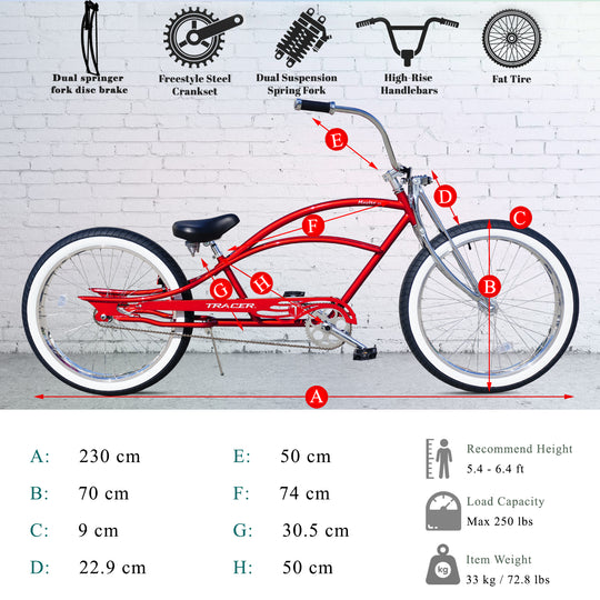 Tracer Master DS 26" Dual Springer Chopper Stretch Beach Cruiser Bike