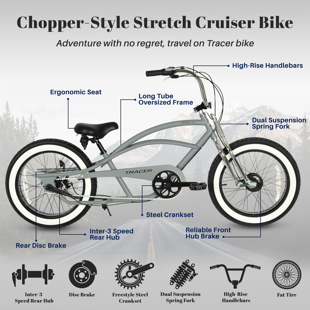 Tracer Master 3i 20'' Internal 3-Speed Chopper Style Cruiser Bike