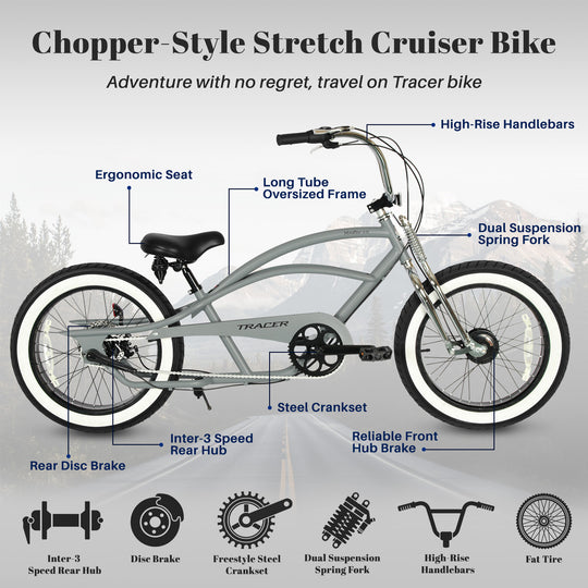 Tracer Master 3i 20'' Internal 3-Speed Chopper Style Cruiser Bike