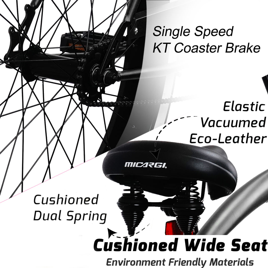 Micargi LARGO 26" Single Speed Fat Tire Coster Brake Cruiser