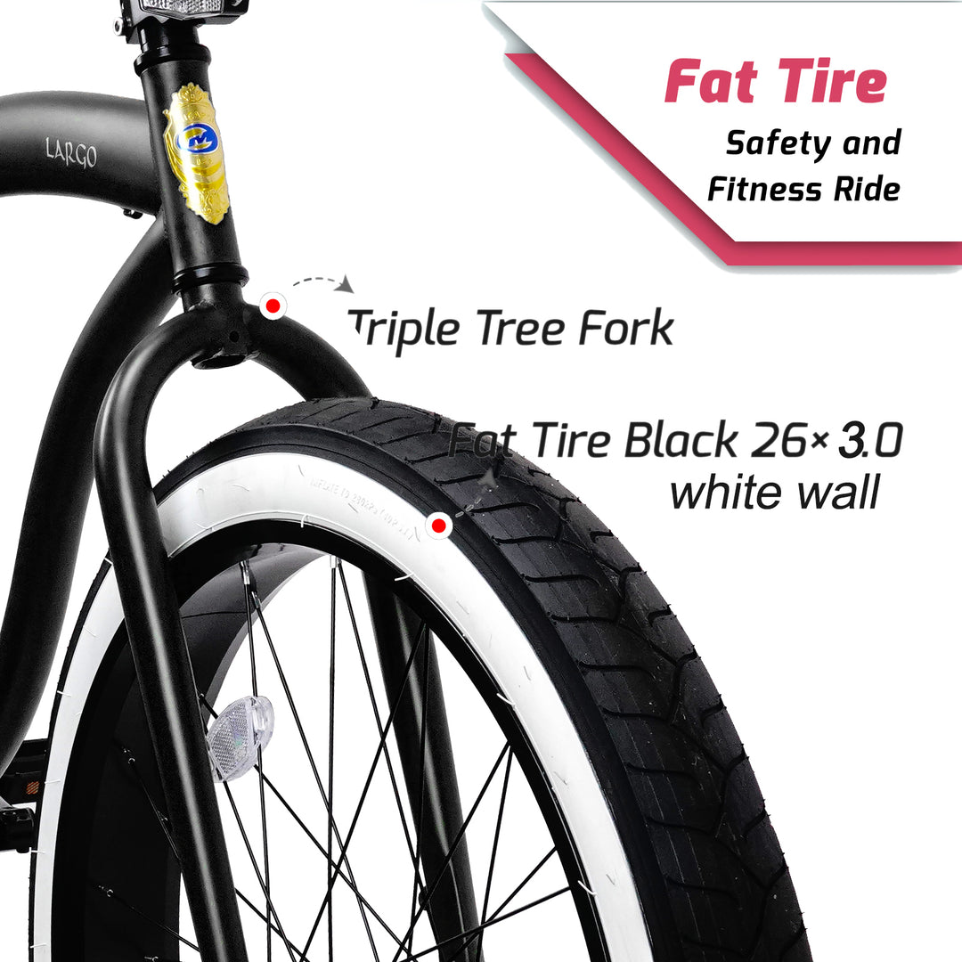 Micargi LARGO 26" Single Speed Fat Tire Coster Brake Cruiser