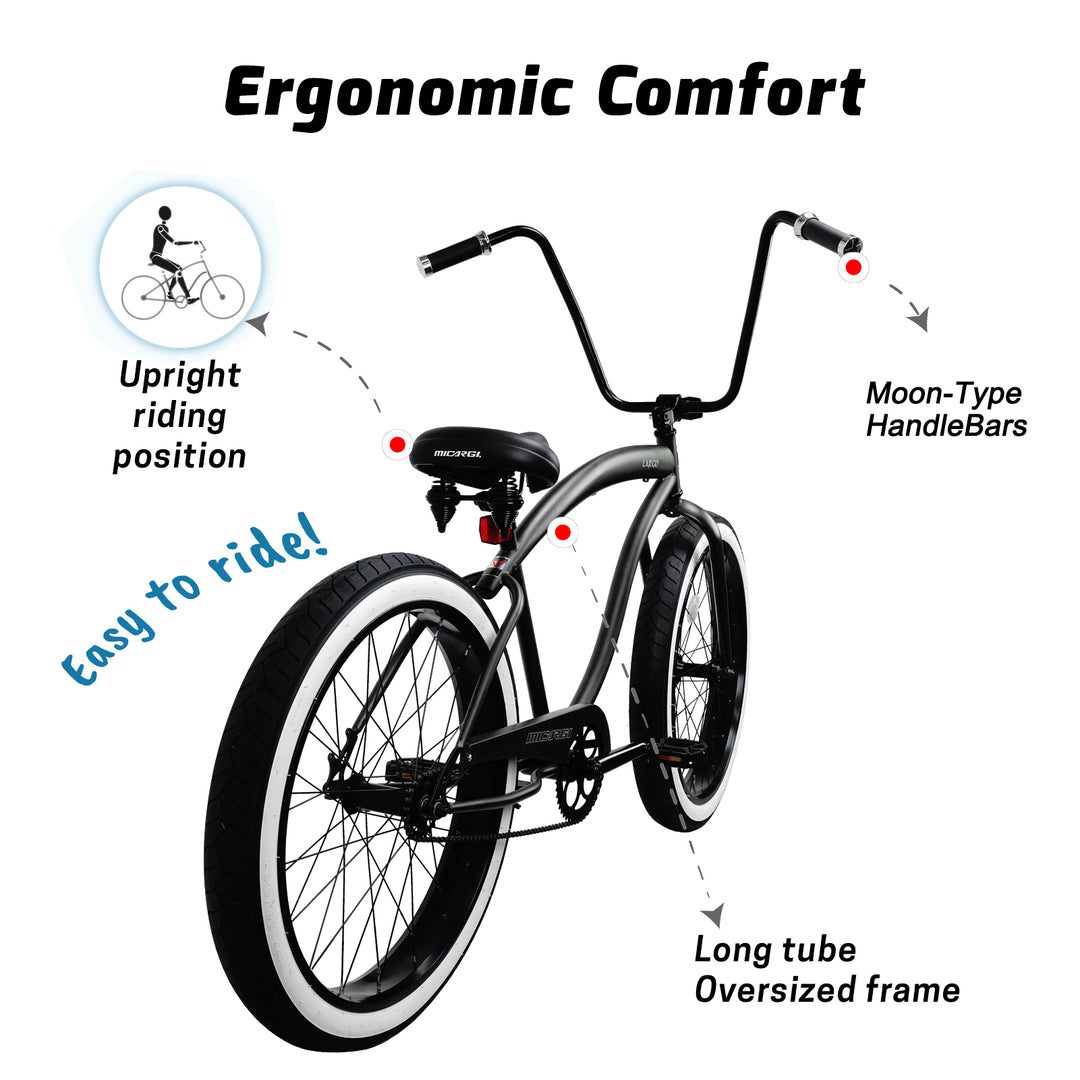 Micargi LARGO 26" Single Speed Fat Tire Coster Brake Cruiser