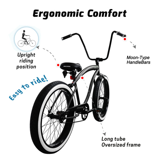 Micargi LARGO 26" Single Speed Fat Tire Coster Brake Cruiser