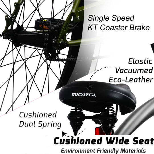 Micargi LARGO 26" Single Speed Fat Tire Coster Brake Cruiser