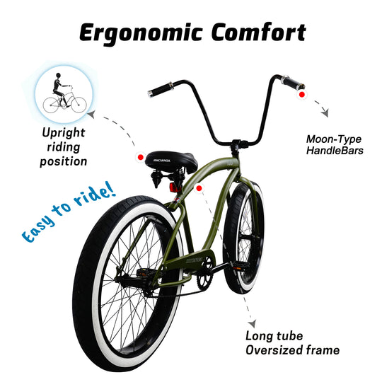 Micargi LARGO 26" Single Speed Fat Tire Coster Brake Cruiser