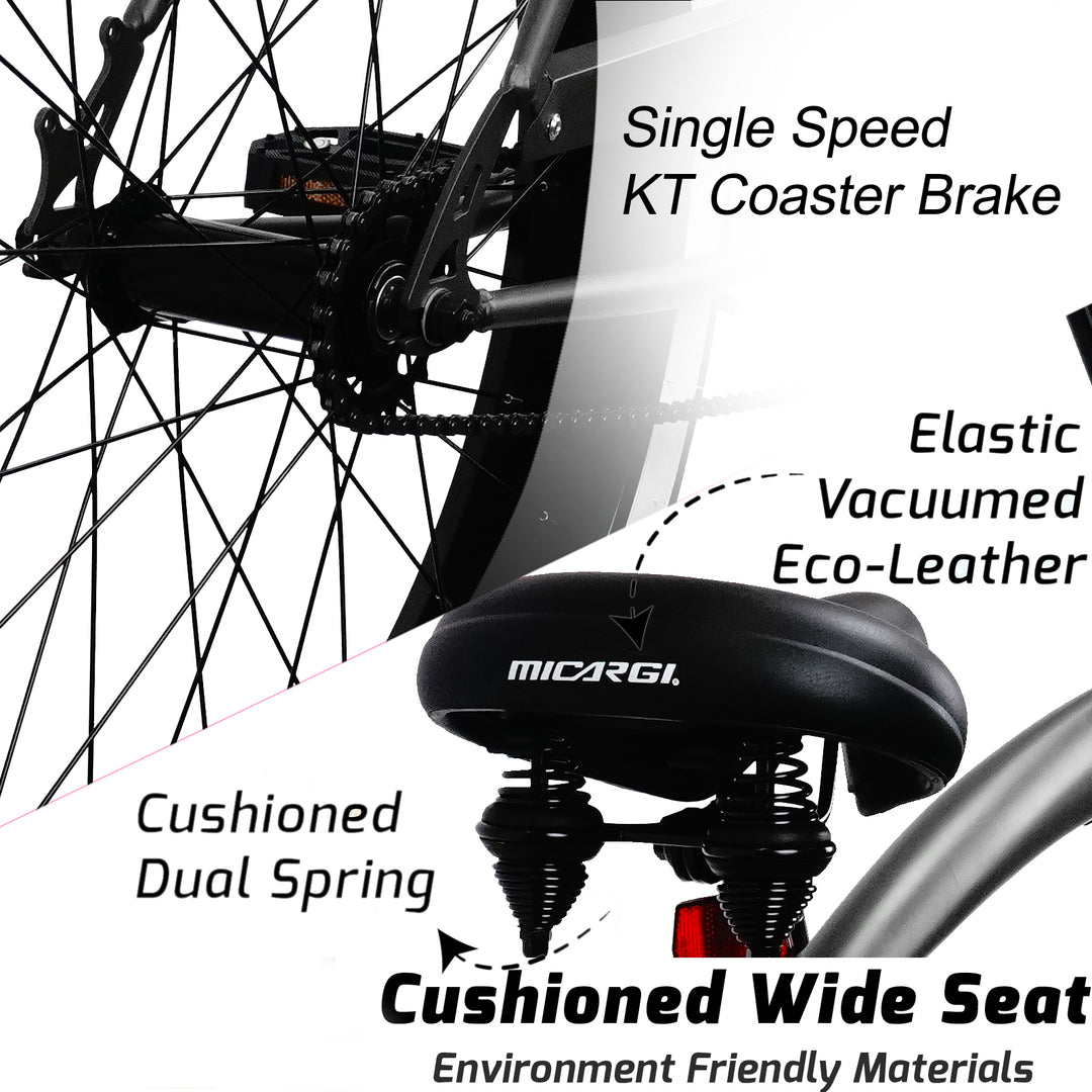 Micargi LARGO 26" Single Speed Fat Tire Coster Brake Cruiser