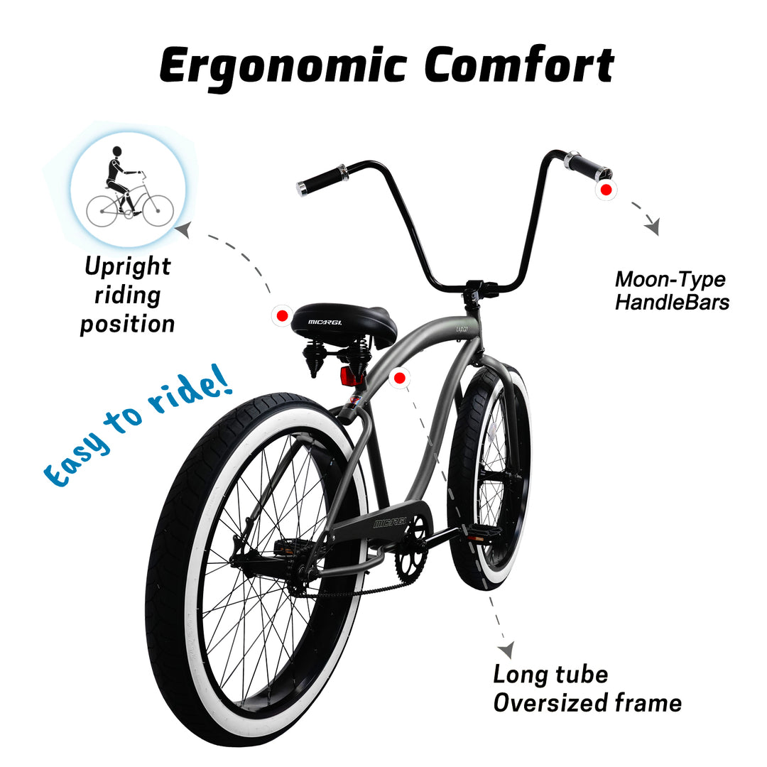Micargi LARGO 26" Single Speed Fat Tire Coster Brake Cruiser