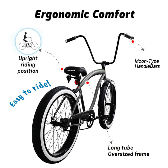 Micargi LARGO 26" Single Speed Fat Tire Coster Brake Cruiser