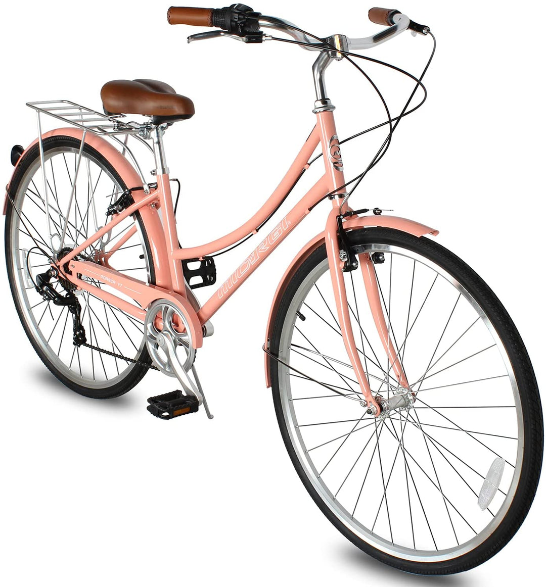 rosa citybike Micargi Roasca Step Through 700C Hybrid City Bikes 7 Speed Peach