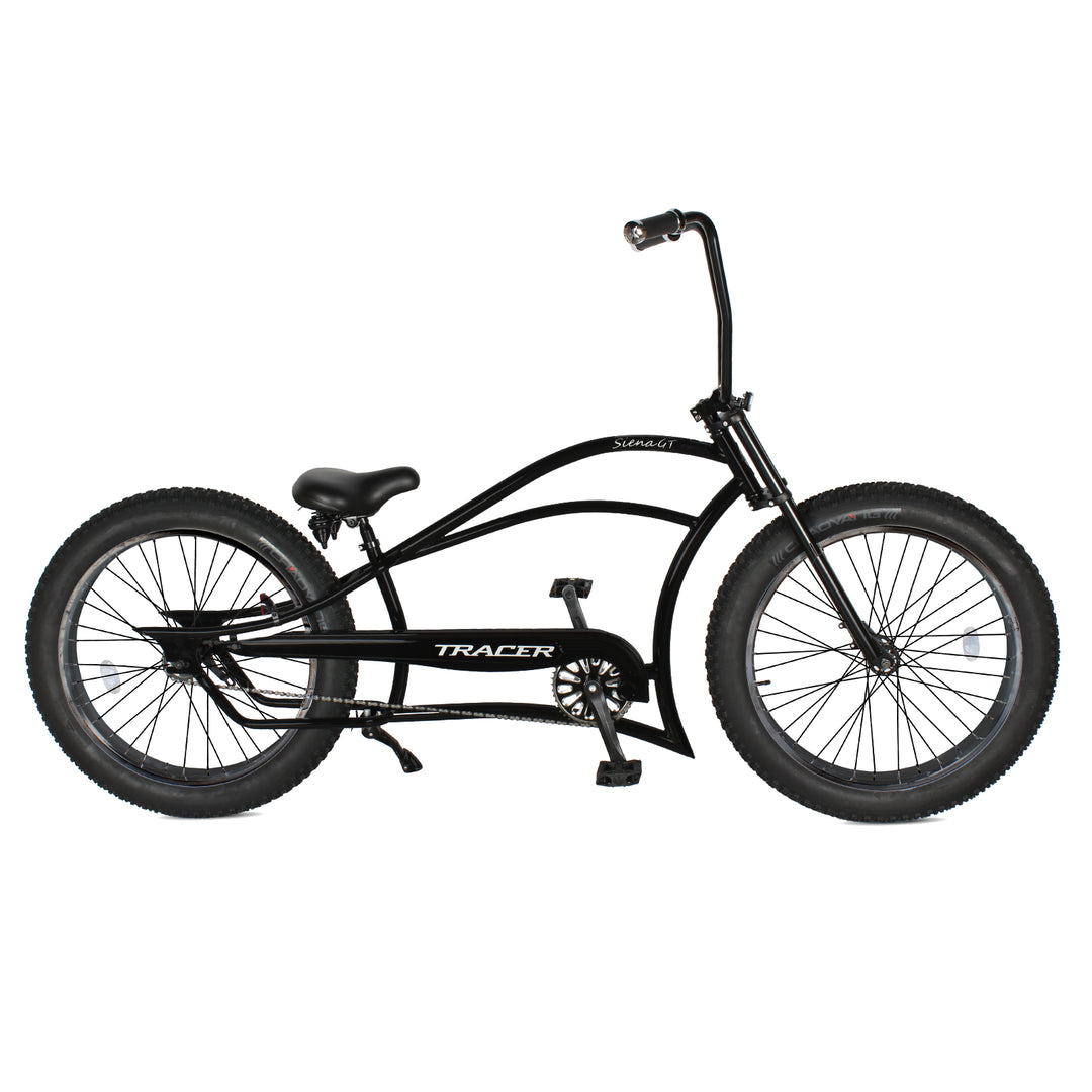 Tracer Siena GT 26'' Chopper Stretch Cruiser Fat Tire Bikes Oversized Frame, Hi-rise Handlebar, Available in 1 Speed/7 Speed Single / Black