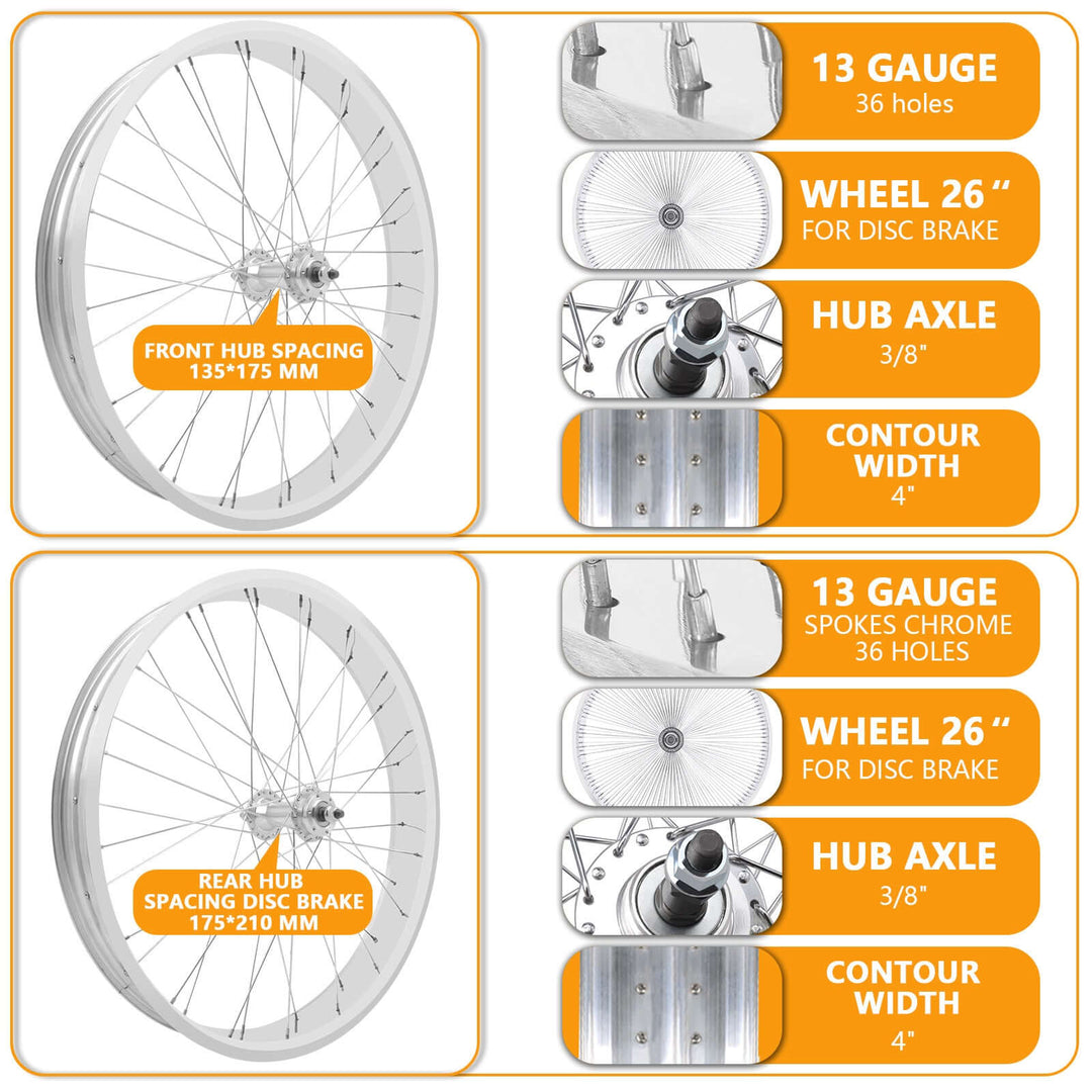 Micagi WH-T952636C 29"X4"X13GX36H Alloy FAT RIMS WHEEL SET.