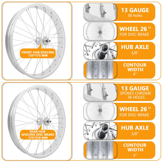 Micagi WH-T952636C 29"X4"X13GX36H Alloy FAT RIMS WHEEL SET.
