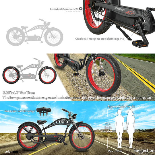 Micargi Cyclone 26" 48V 500W Electric Fat Tire Beach Cruiser