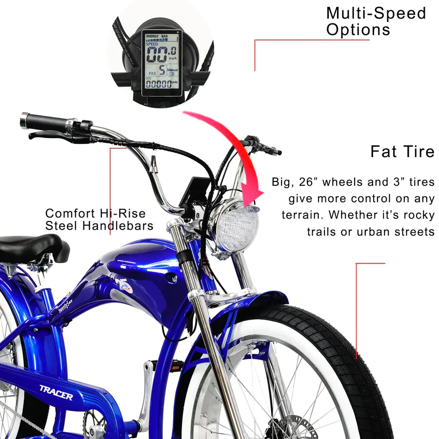 gt chopper bicycle Tracer Twenty5 GT 500W 26" Cruiser E-Bike